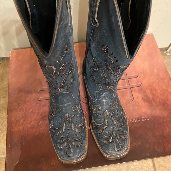 Roper Navy and silver inlay boots size 6 - Picture 2 of 9